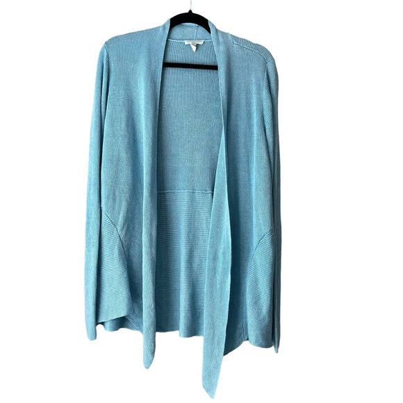 Eileen Fisher Sweaters - Eileen Fisher Teal Blue Organic Linen Open Knit Cardigan Sweater Size 2X